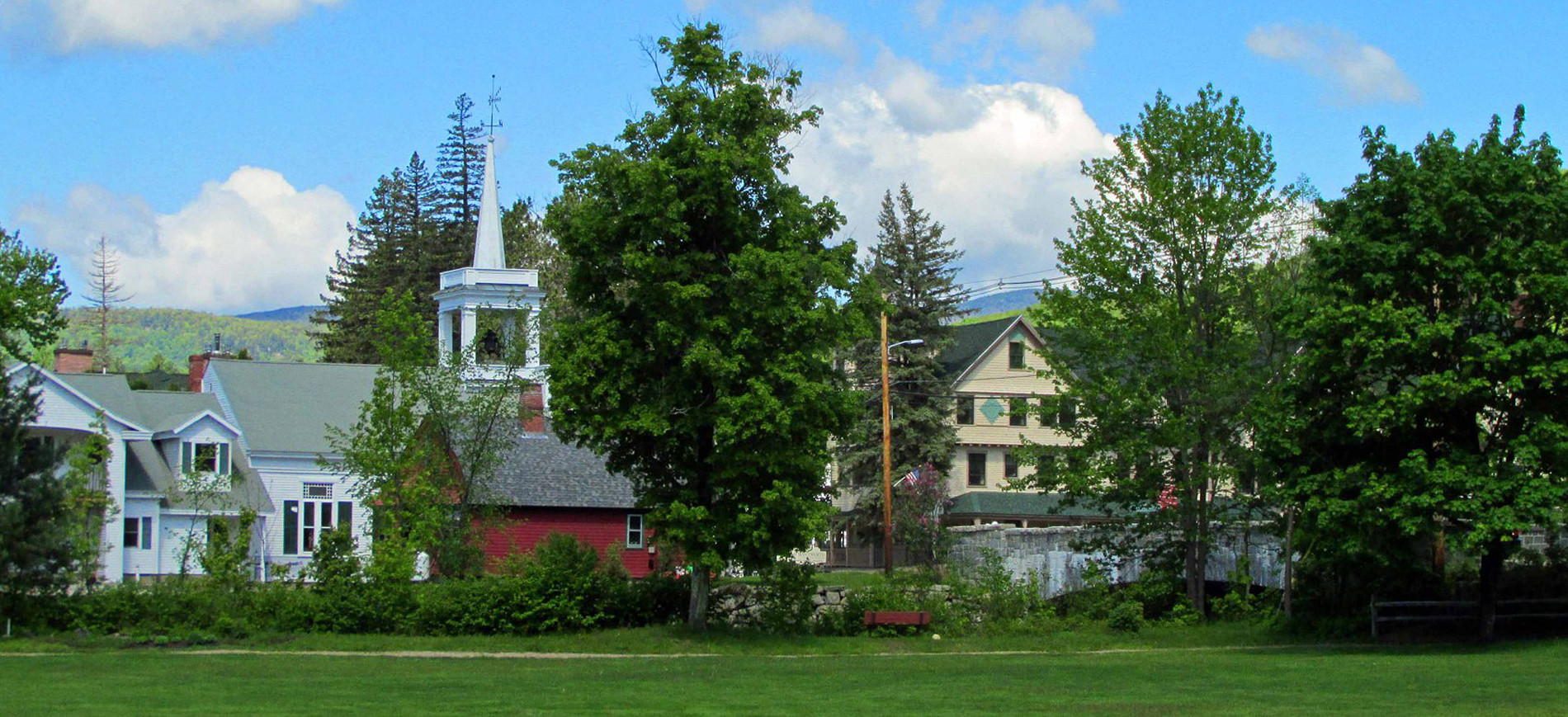 Old library & Jackson NH church with white steeple