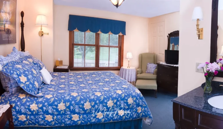 Champney Falls-Bed with window and sink visible.