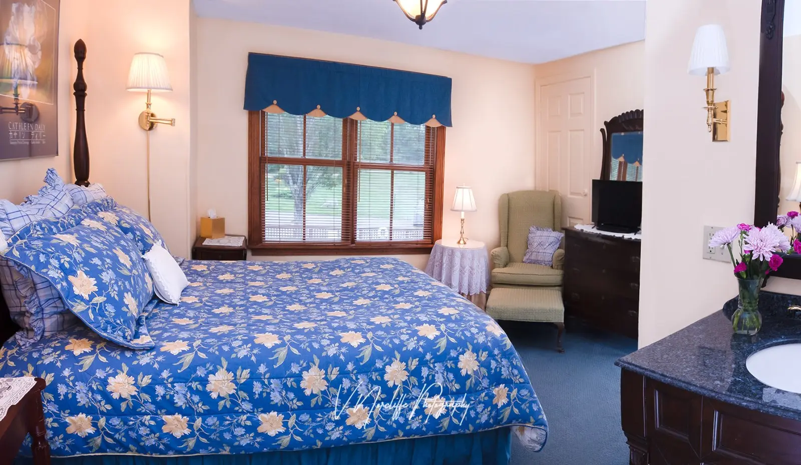 Champney Falls-Bed with window and sink visible.