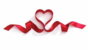 Red ribbon shaped into a heart