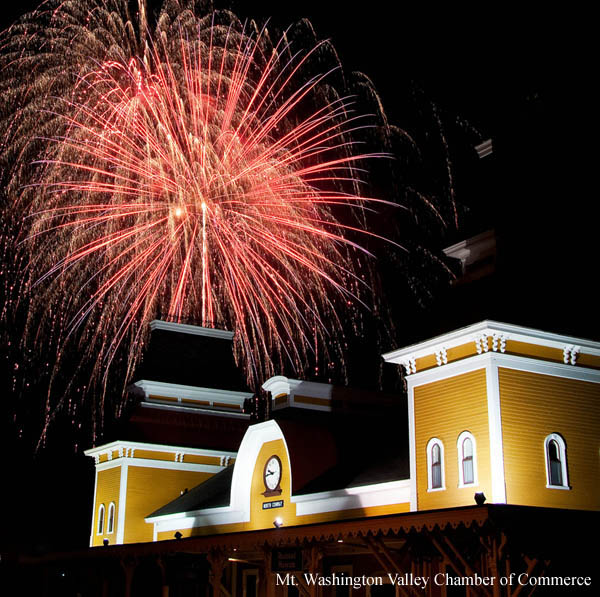 fireworks above train station