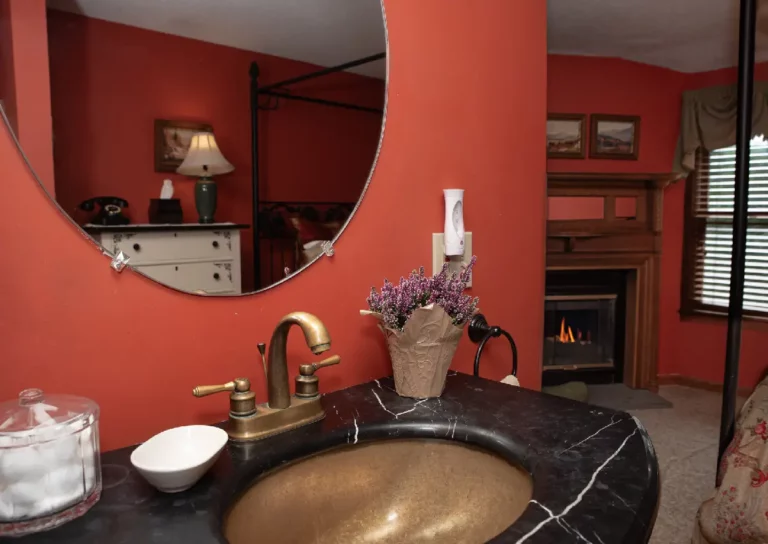 Bathroom vanity with mirror.