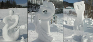 Collage of three 2012 snow sculptures.