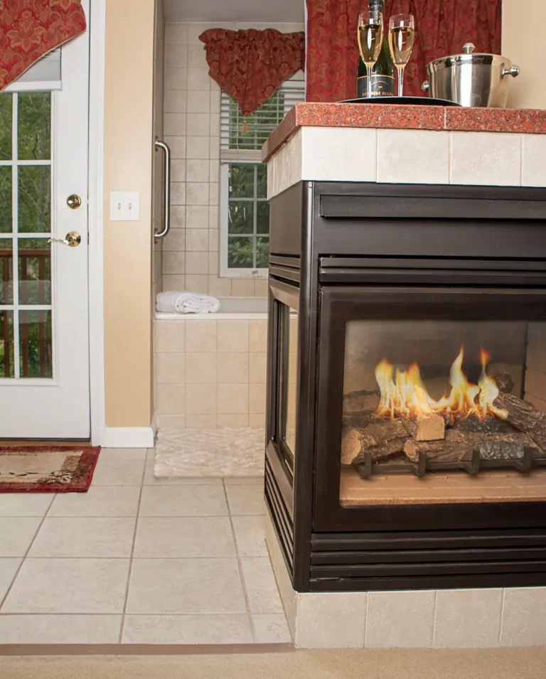 Sparkling Cascade - view of gas fireplace - balcony door - partial tub
